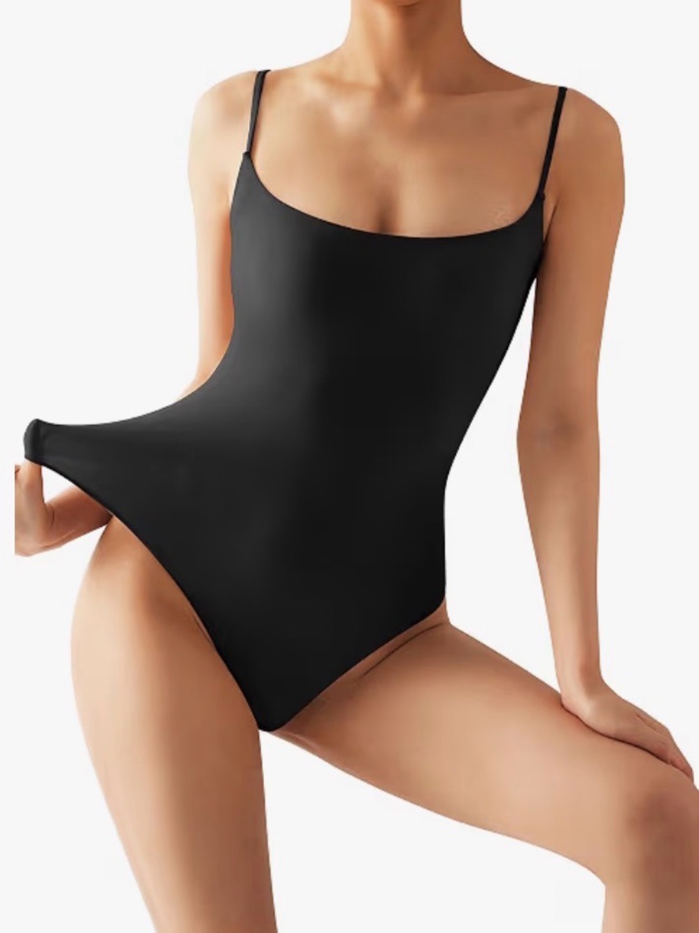 SUUKSESS Sexy Square Neck Thong Bodysuit Backless Cami Bodysuit Top Womens S